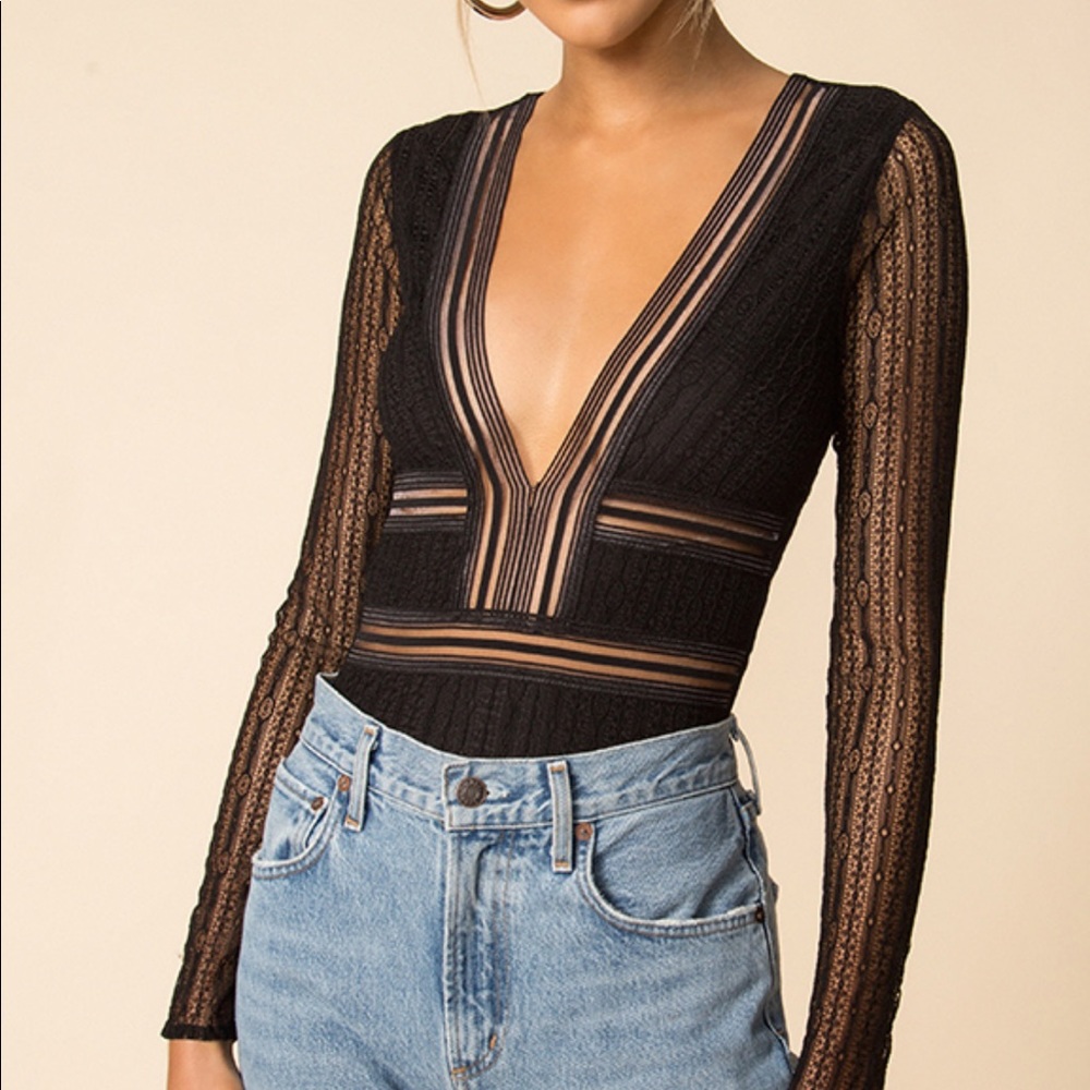 Superdown Britni Deep V Bodysuit